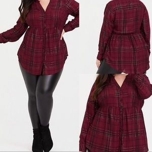 RED BABYDOLL PLAID TOP TORRID EUC 1X